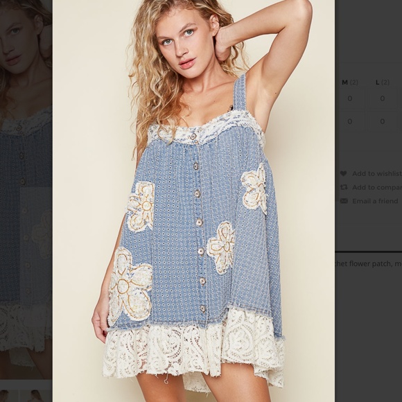 Pol “ Phuket” POL Textured Woven Dress Tank Top with Crochet Flower Patch SR29 - Picture 1 of 5